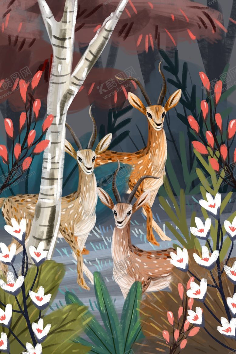 编号：99070510020215295539【酷图网】源文件下载-手绘复古动物画羚羊
