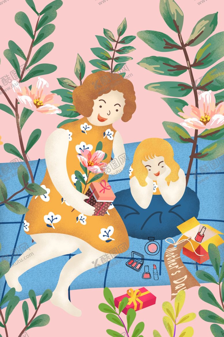 编号：25296310090702441166【酷图网】源文件下载-母子插画