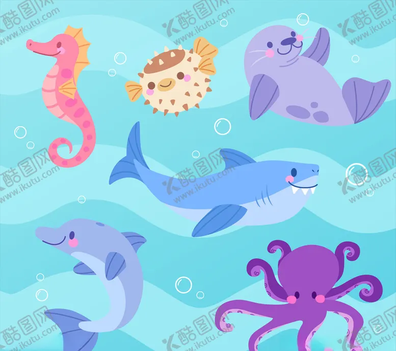 编号：88082606161450427998【酷图网】源文件下载-6款可爱海洋动物设计