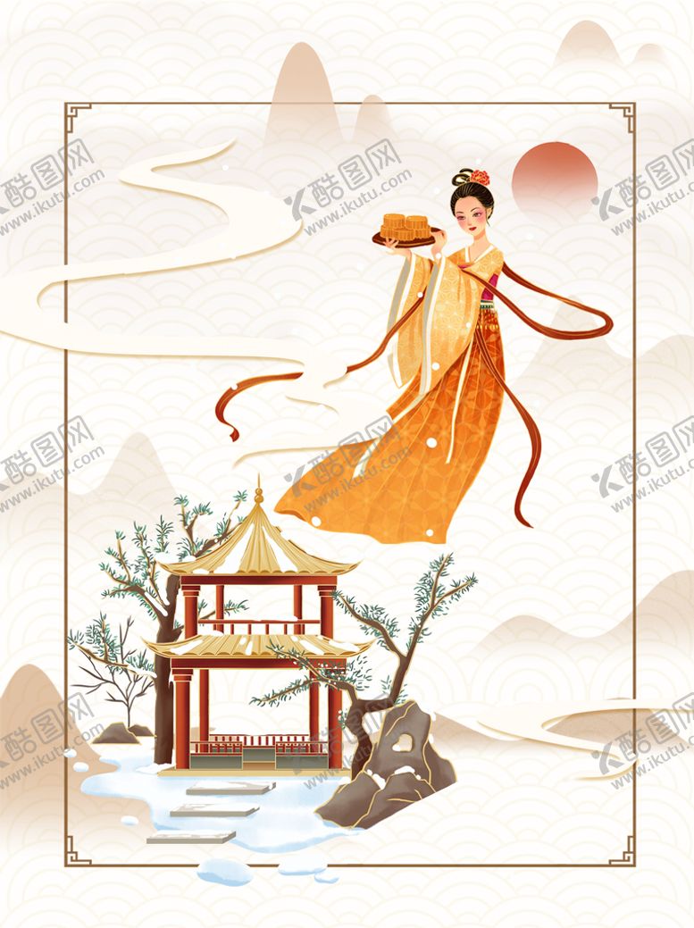 编号：68527309161610457983【酷图网】源文件下载-中国山水亭子美女献礼模板