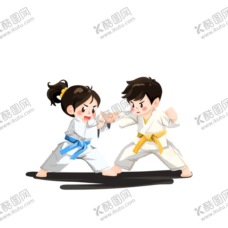 编号：10387302240815256286【酷图网】源文件下载-跆拳道卡通男孩女孩双打
