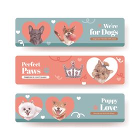 可爱宠物主题爱心横幅设计