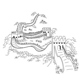长城城市建筑线稿剪影