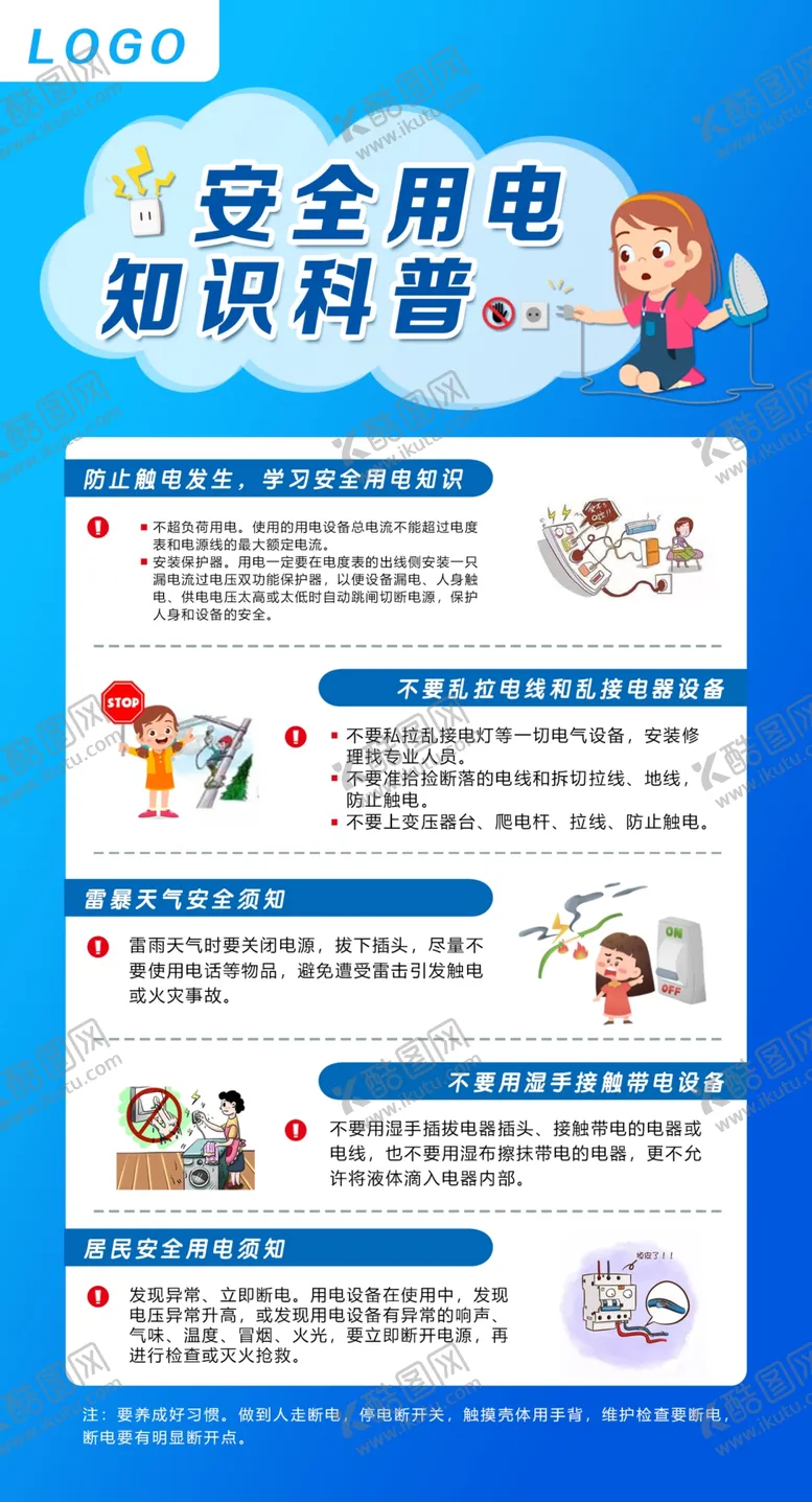 安全用电常识展板蓝色家庭知