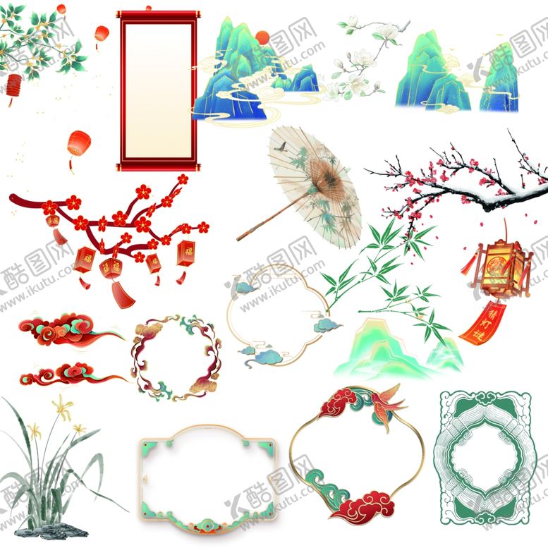 编号：63196411020755525863【酷图网】源文件下载-中式古风元素装饰素材集