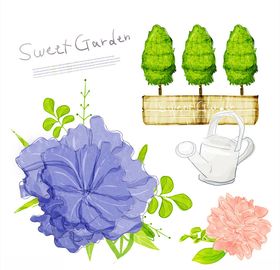 抽象花朵叶子绘画矢量