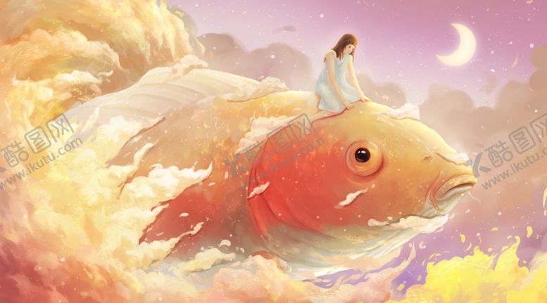 编号：18990605151642445884【酷图网】源文件下载-锦鲤人物女性治愈插画卡通素材