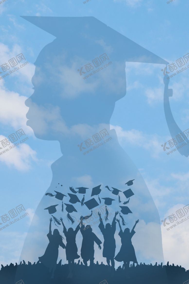 编号：52802301202252102207【酷图网】源文件下载-蓝色人像剪影毕业背景