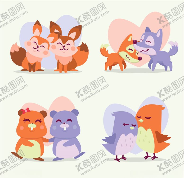 编号：23803809092353592135【酷图网】源文件下载-可爱动物情侣设计矢量素材