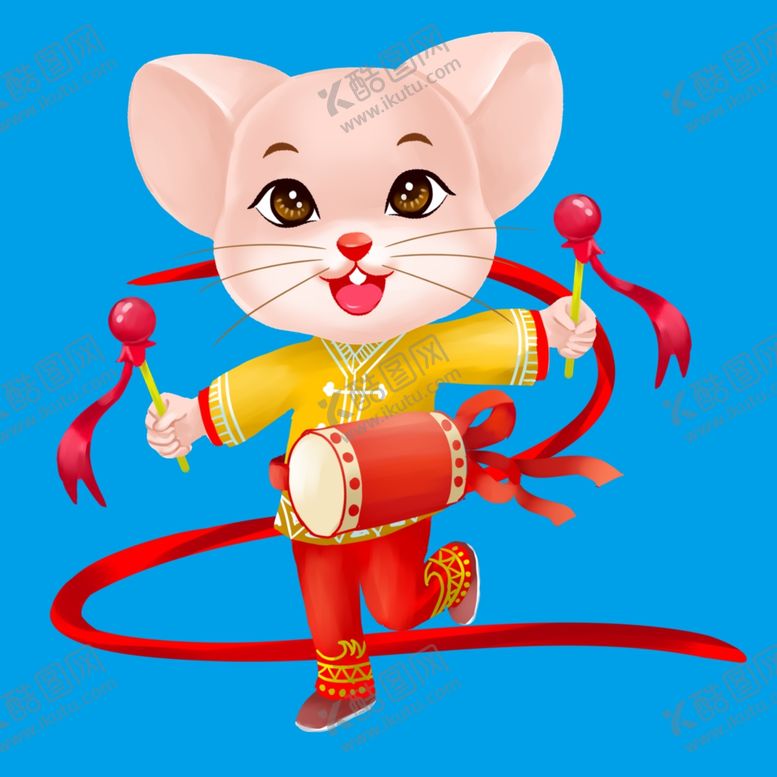编号：71234409111758523547【酷图网】源文件下载-鼠年卡通手绘角色打鼓素材