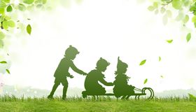 六一儿童节绿色剪影玩耍公园背景