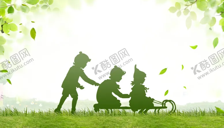 编号：80876506280109425074【酷图网】源文件下载-六一儿童节绿色剪影玩耍公园背景