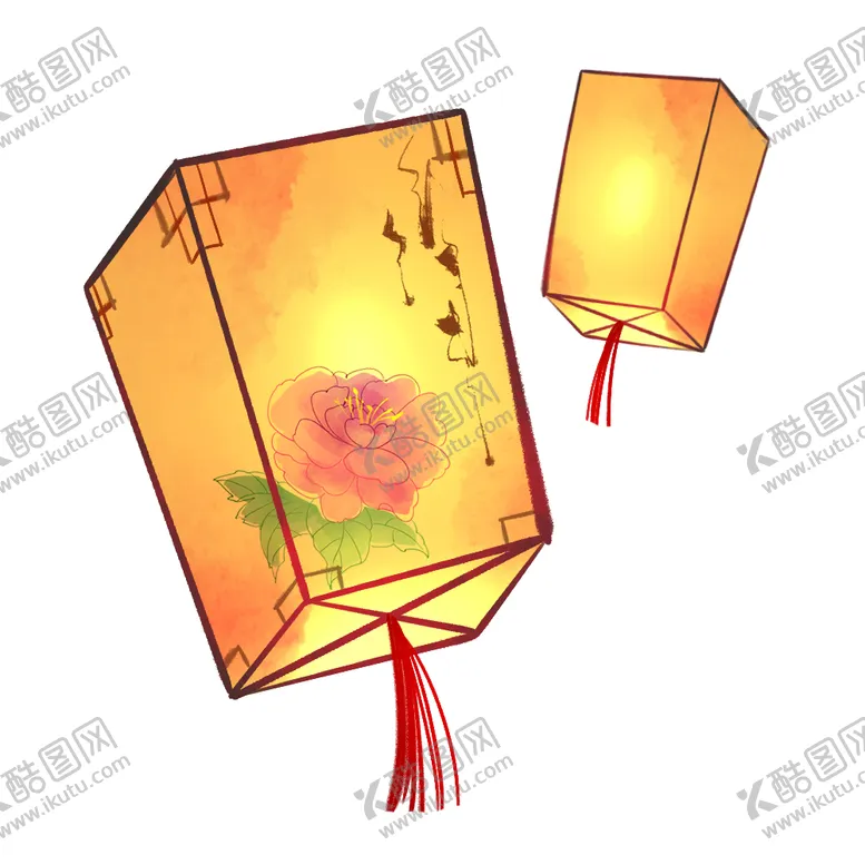 编号：22163206270353275247【酷图网】源文件下载-孔明灯灯笼牡丹古风卡通插画素材