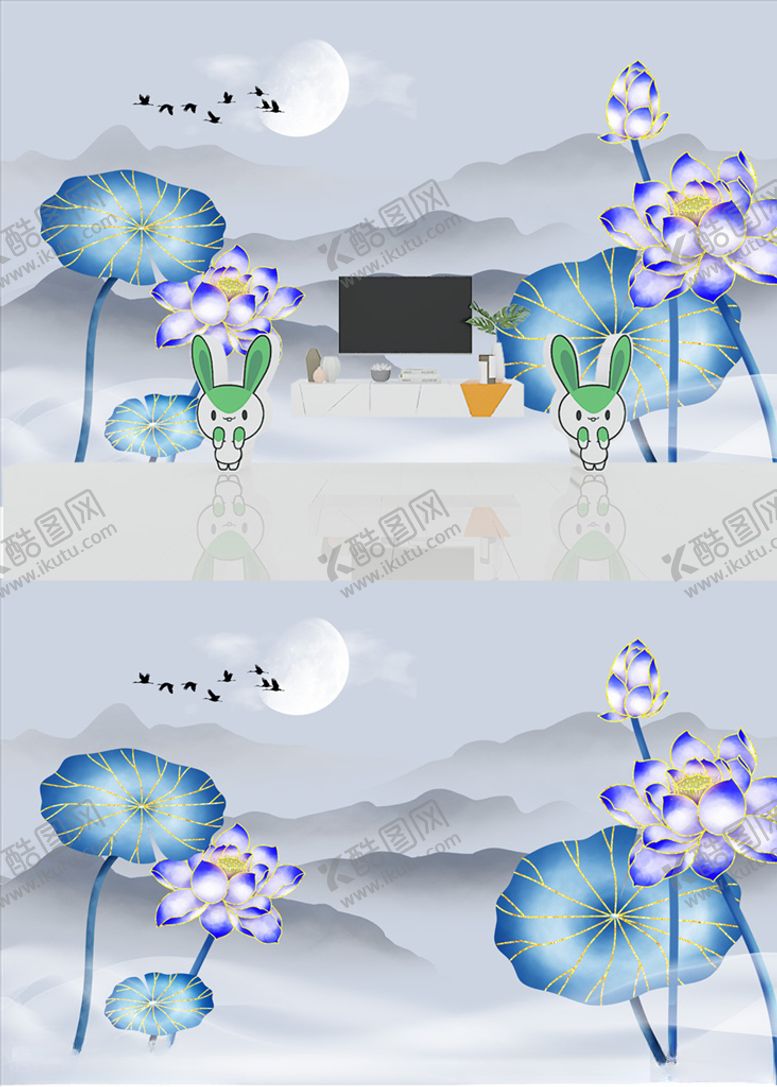 编号：87999310201003293769【酷图网】源文件下载-荷花电视背景墙