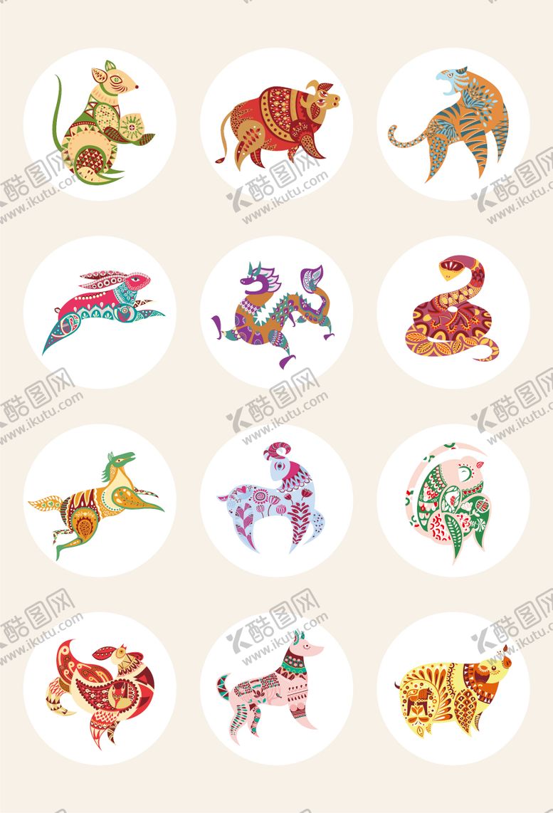 编号：35838101211749206811【酷图网】源文件下载-十二生肖插画