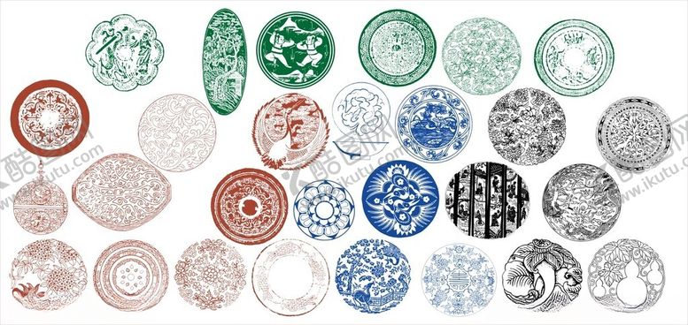 编号：33341311021405201707【酷图网】源文件下载-圆形花边边框传统图案花纹