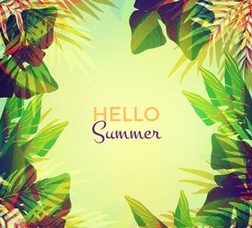夏季清新绿色树叶手绘素材
