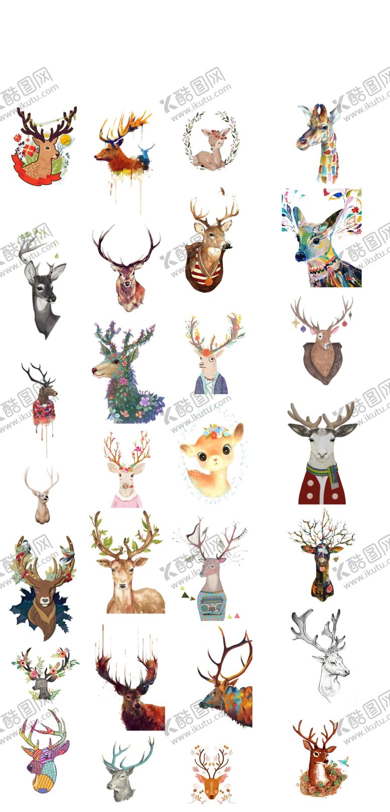 编号：89360409091355498893【酷图网】源文件下载-卡通手绘插画麋鹿梅花鹿鹿角