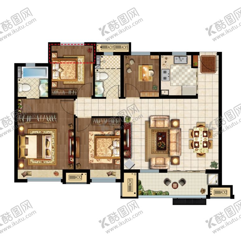 编号：33553607050539022765【酷图网】源文件下载-房地产户型效果图渲染图家配图