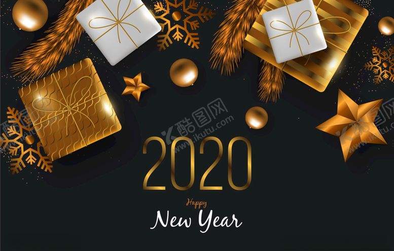 编号：70486810011833265457【酷图网】源文件下载-2020年金色松枝礼物贺卡矢量