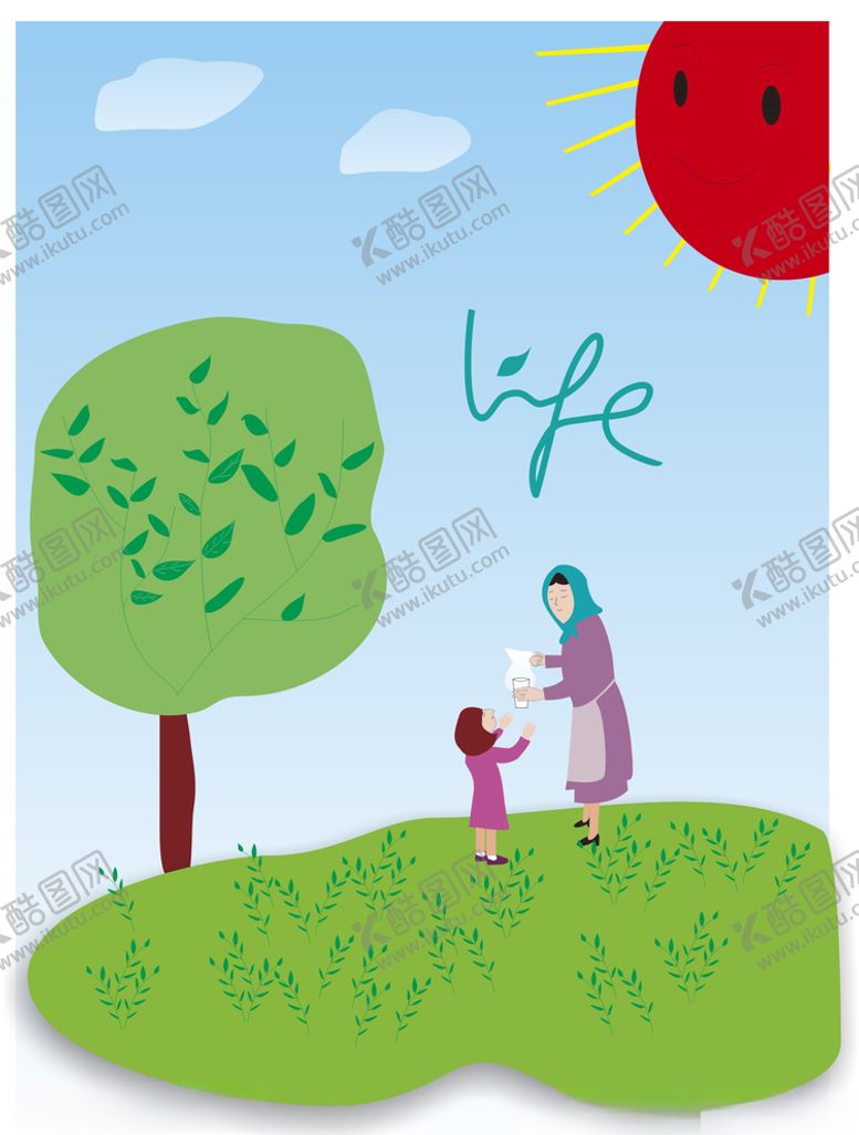 编号：87574409270147252356【酷图网】源文件下载-蓝天白云风景人物矢量