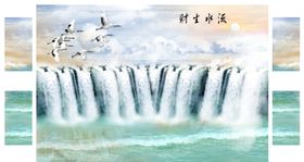 山水画瀑布背景墙