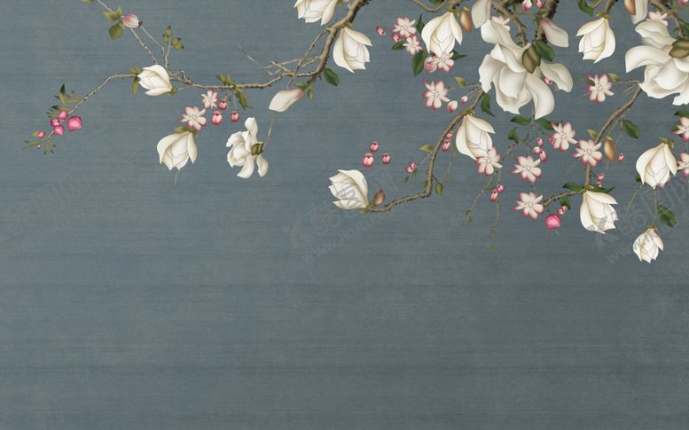 编号：31598507010758014760【酷图网】源文件下载-花鸟画玉兰背景墙