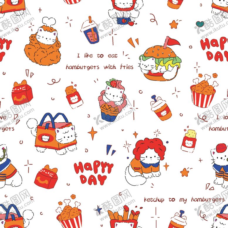 编号：50689604302340099395【酷图网】源文件下载-卡通美食欢乐图案背景