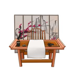 复古古代中国水墨风书桌屏风