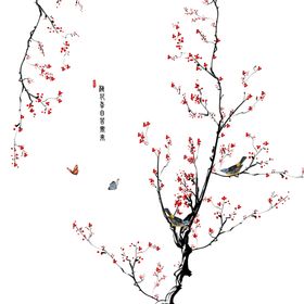 新中式简约红梅花鸟装饰画