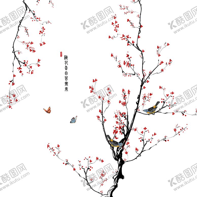 编号：53818906161357329082【酷图网】源文件下载-新中式简约红梅花鸟装饰画