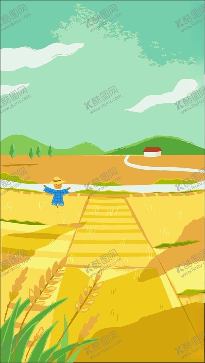 编号：14507302160743468888【酷图网】源文件下载-金黄色稻田稻草人