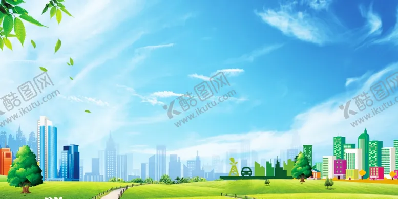 编号：91714903191353592456【酷图网】源文件下载-蓝天白云城市绿草地