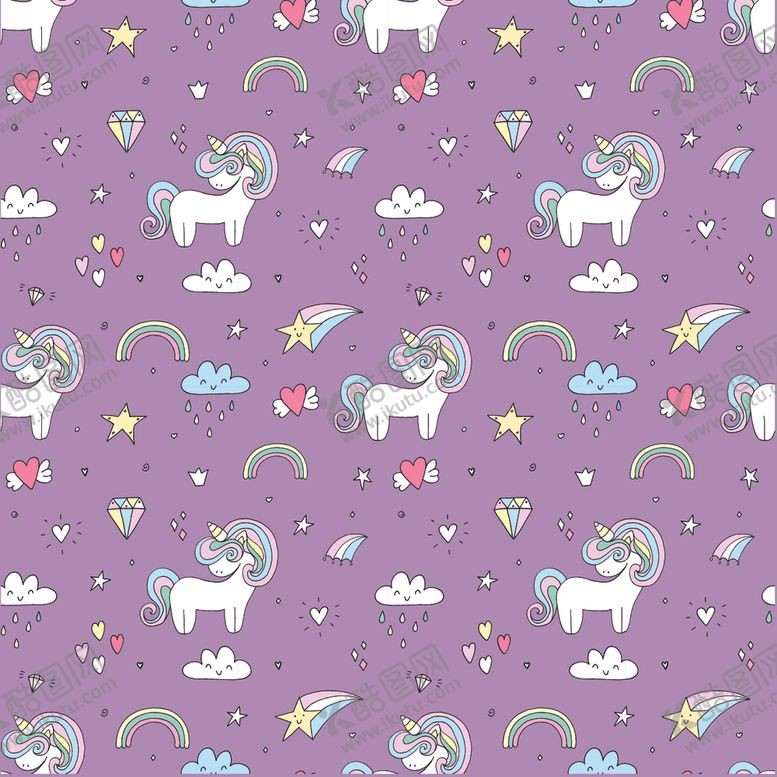 编号：84372509251314209446【酷图网】源文件下载-紫色底超萌卡通小马钻石