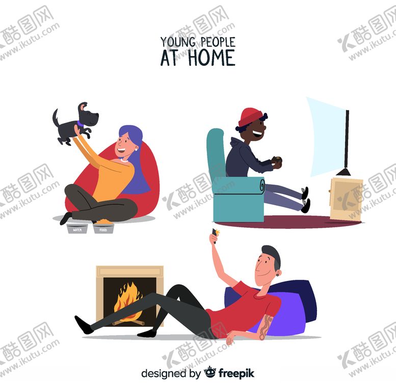 编号：72991510212346073613【酷图网】源文件下载-3款创意宅在家的假期青年