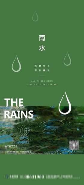 雨水节气海报二十四简约房地产