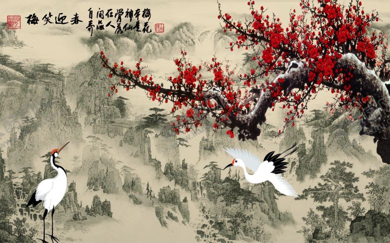 编号：78656710250030029059【酷图网】源文件下载-中式古典梅花背景墙