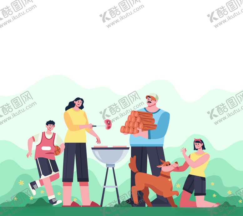 编号：51768709171607208074【酷图网】源文件下载-户外烧烤家庭聚会四口