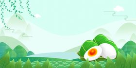 绿色简约卡通端午节鸭蛋粽子背景