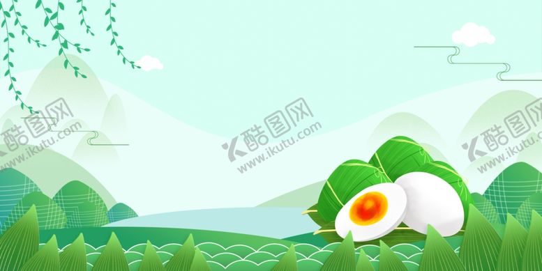 编号：18107306232220515600【酷图网】源文件下载-绿色简约卡通端午节鸭蛋粽子背景
