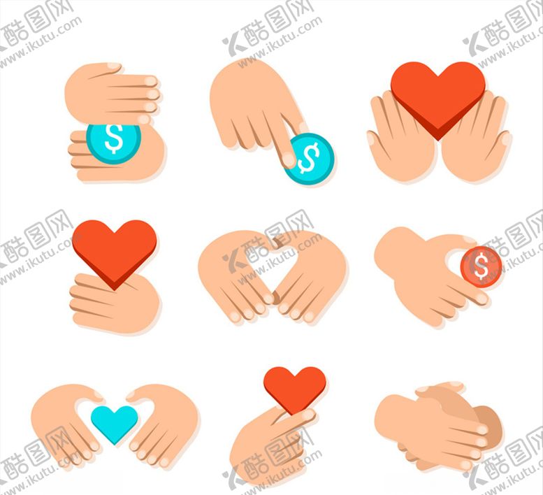 编号：82523610272142432896【酷图网】源文件下载-创意手与爱心慈善标志矢量图