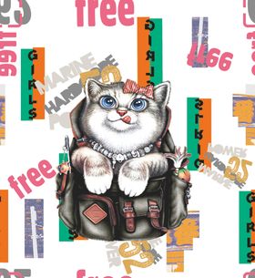 英文字母数字招财猫卡通印花