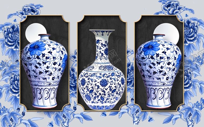 编号：13859610081950593482【酷图网】源文件下载-青花瓷电视背景墙