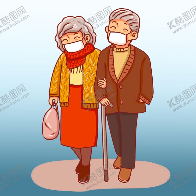 编号：95768009122302248309【酷图网】源文件下载-戴口罩的老人搀扶散步单层免抠