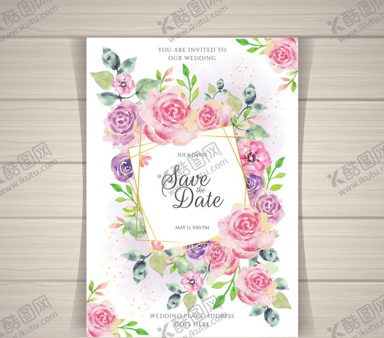 编号：30854509291204434465【酷图网】源文件下载-水彩绘玫瑰婚礼邀请卡
