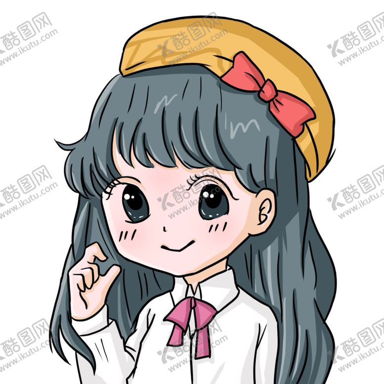 编号：14825910110041275501【酷图网】源文件下载-Q版可爱卡通手绘女生头像戴帽子