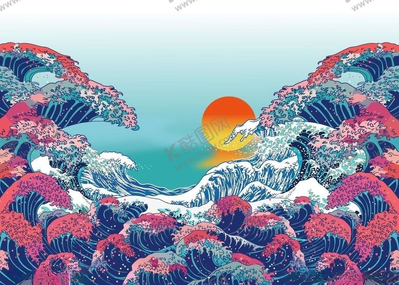 编号：89301609101849324322【酷图网】源文件下载-手绘海浪风景