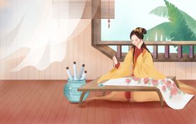 人物女性作画古风插画背景