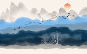 水墨山水画禅意新中式装饰图展