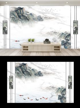 新中式手绘电视背景墙沙发背景墙